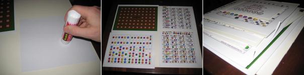 Cover with glue, adhere to card stock, coarse cut to separate.