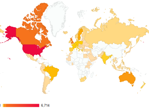 22 countries viewed B&B once in 2013.