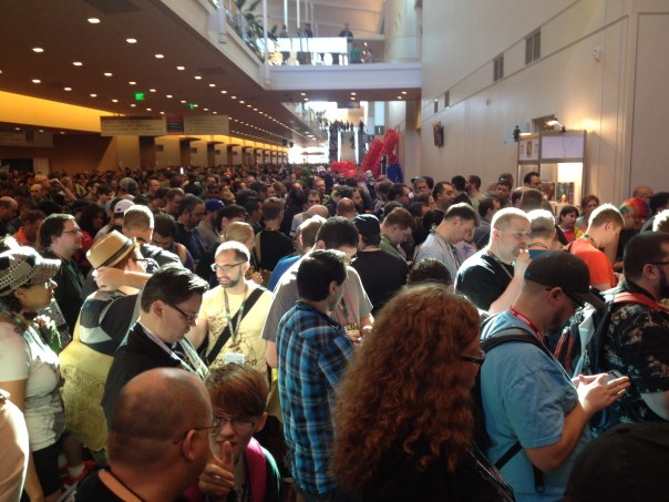 A lot of people were waiting for the exhibit hall to open.