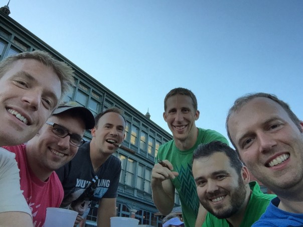 Our group enjoying the Rathskellar with live music and a hopping crowd.