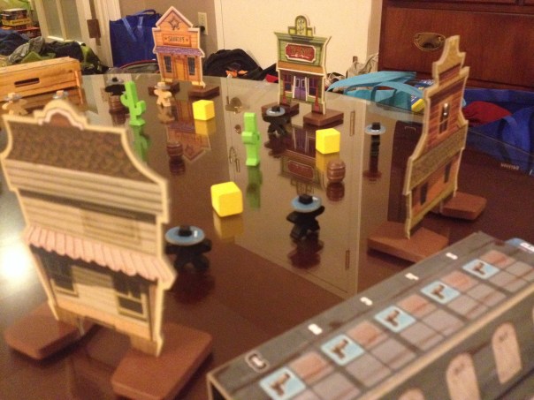 We played a round of Flick 'em Up in our hotel room. It's a lot of fun.