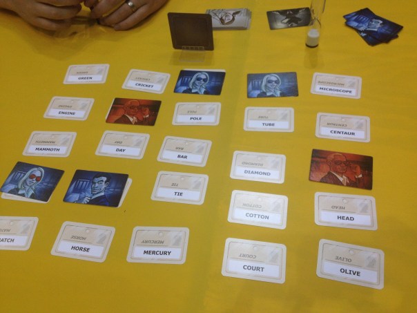 I got to play Codenames with a bunch of awesome game designers in the open hall around midnight. Our team won. It's a clever game design and was a ton of fun.