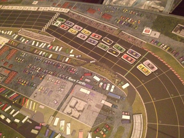 Jeremy picked up Thunder Alley for $40 at the Cool Stuff Ding and Dent booth. We got in a lap after dinner. This game is a lot of fun and the movement mechanics make it enjoyable!