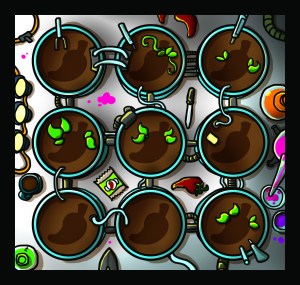 The laboratory workbench for the blue player.